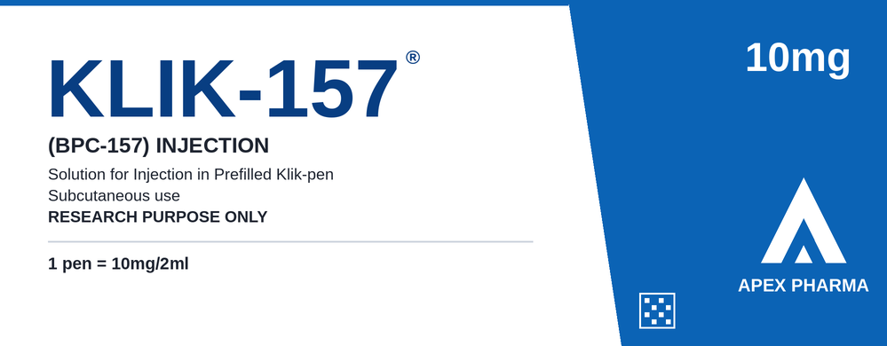 KLIK-157 research peptide prefilled pen box by APEX Pharma, 10 mg / 2 mL