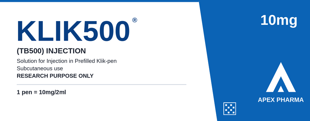 KLIK500 research peptide prefilled pen box by APEX Pharma, 10 mg / 2 mL