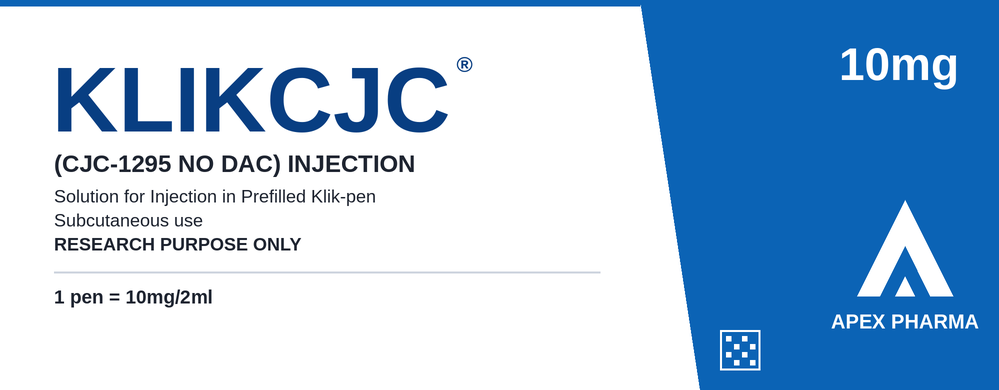 KLIKCJC research peptide prefilled pen box by APEX Pharma, 10 mg / 2 mL