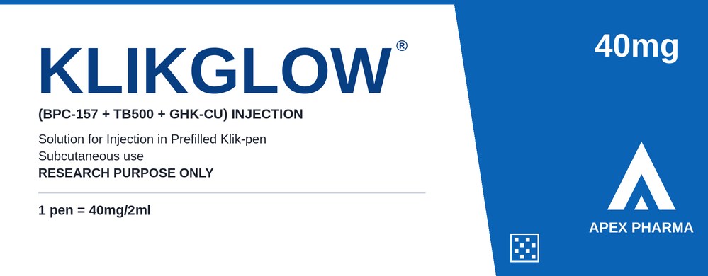 KLIKGLOW research peptide prefilled pen box by APEX Pharma, 40 mg / 2 mL