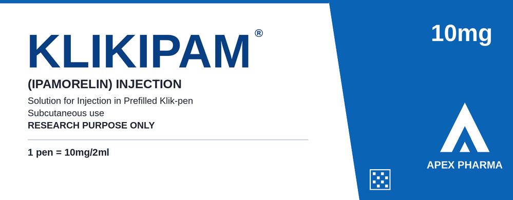KLIKIPAM research peptide prefilled pen box by APEX Pharma, 10 mg / 2 mL