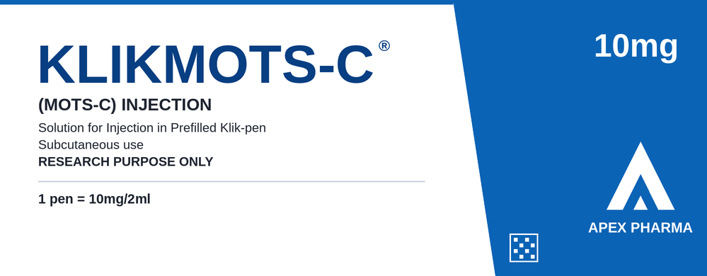 KLIKMOTS-C research peptide prefilled pen box by APEX Pharma, 10 mg / 2 mL