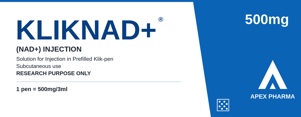 KLIKNAD+ research peptide prefilled pen box by APEX Pharma, 500 mg / 3 mL