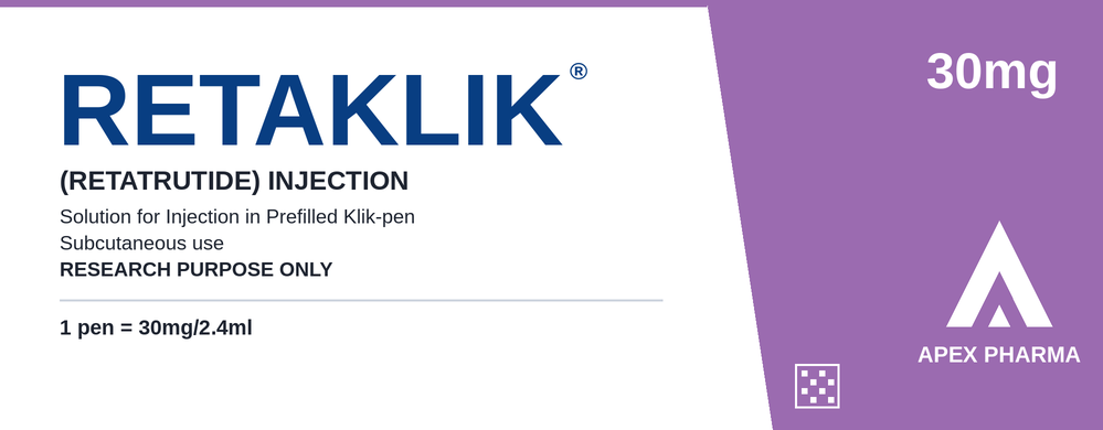 RETAKLIK research peptide prefilled pen box by APEX Pharma, 30 mg / 2.4 mL