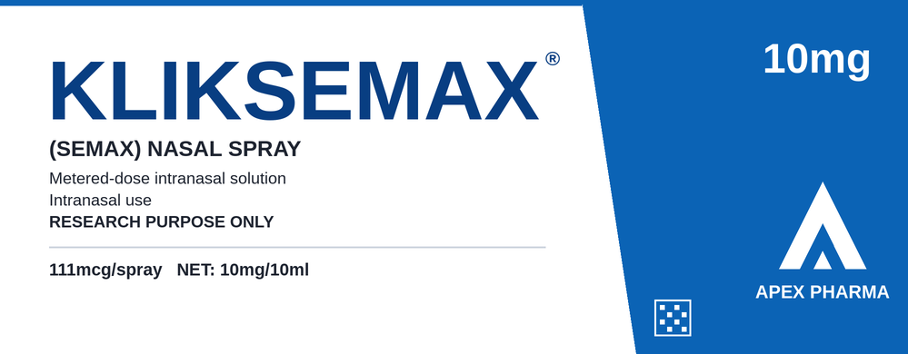 KLIKSEMAX Spray research peptide prefilled pen box by APEX Pharma, 111 mcg/spray (10 mg/10 mL)